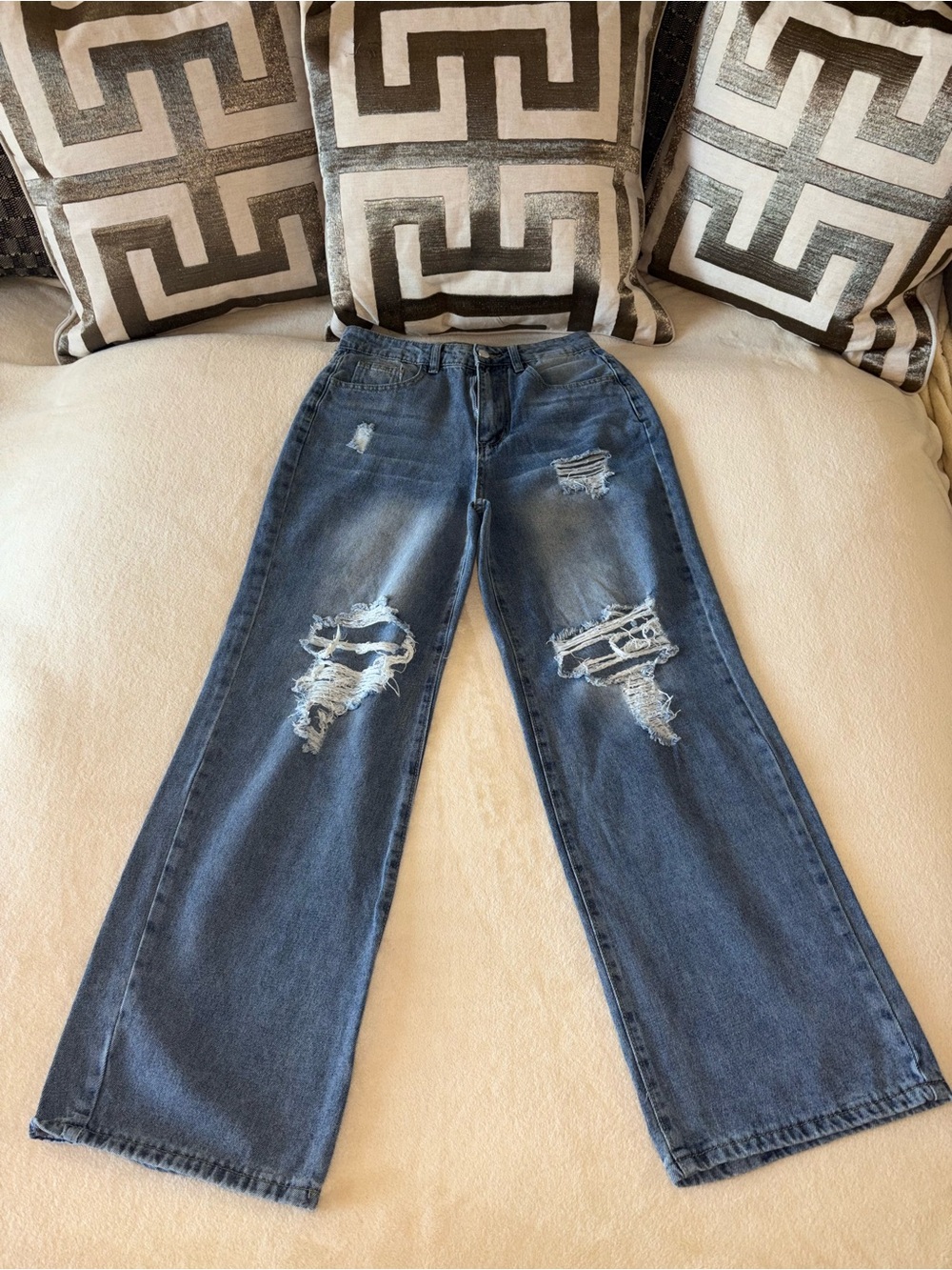 Source Unknown Distressed Wide-Leg Jeans - Blue